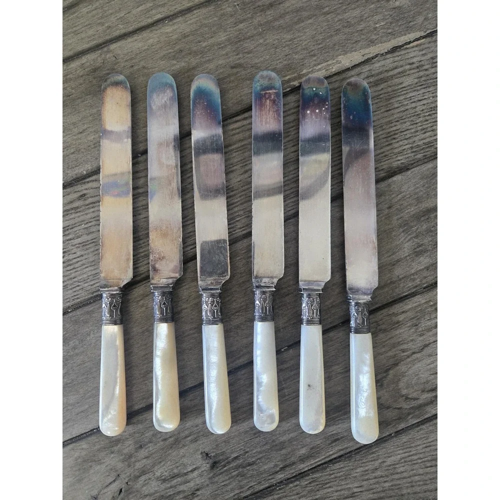 Antique J. Russell & Co. Butter Knives Set of 6 Mother of Pearl 1834 Spreaders